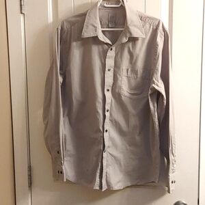 Gap men L 16 or 16 1/2 gray white gentle stripe pattern dress shirt